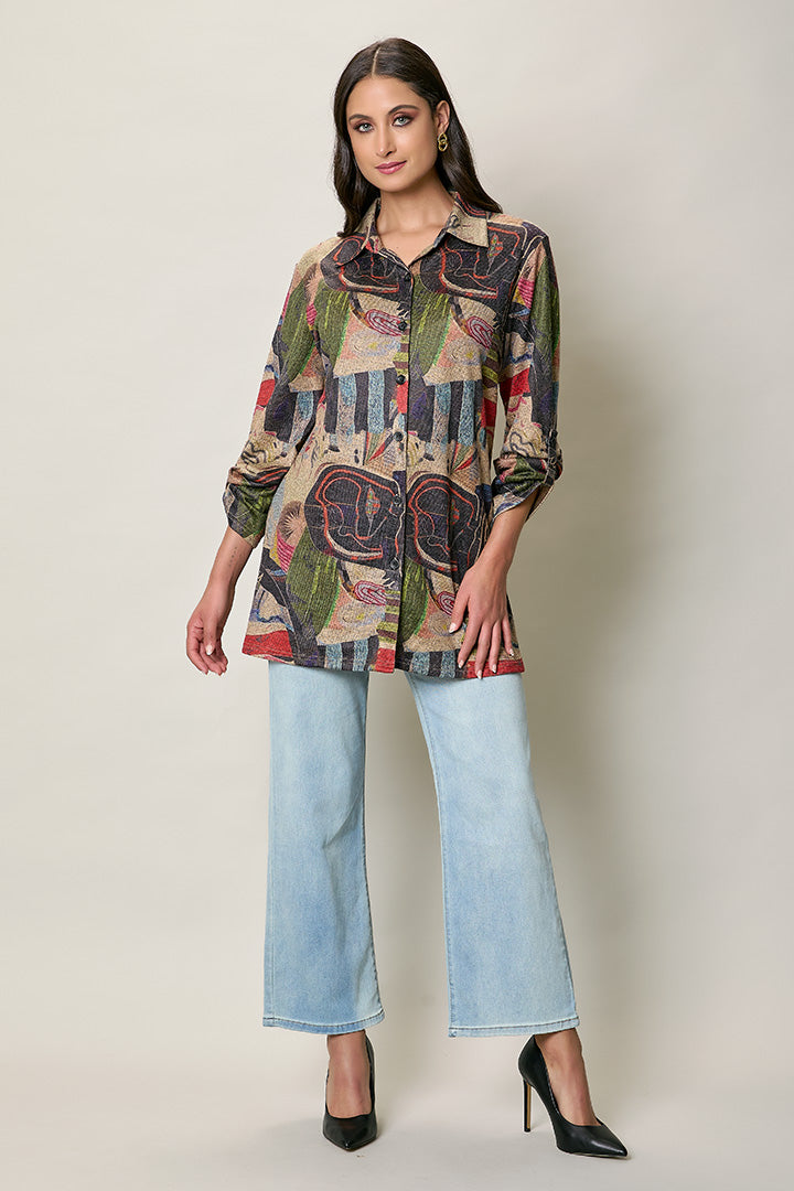 Camisa larga estampada manga larga multicolor