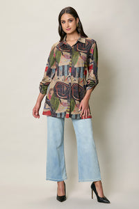 Camisa larga estampada manga larga multicolor