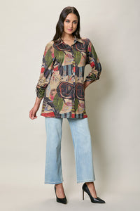 Camisa larga estampada manga larga multicolor
