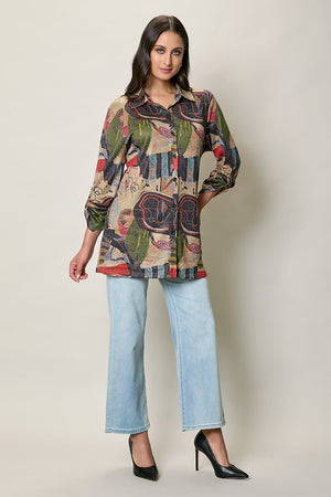 Camisa larga estampada manga larga multicolor
