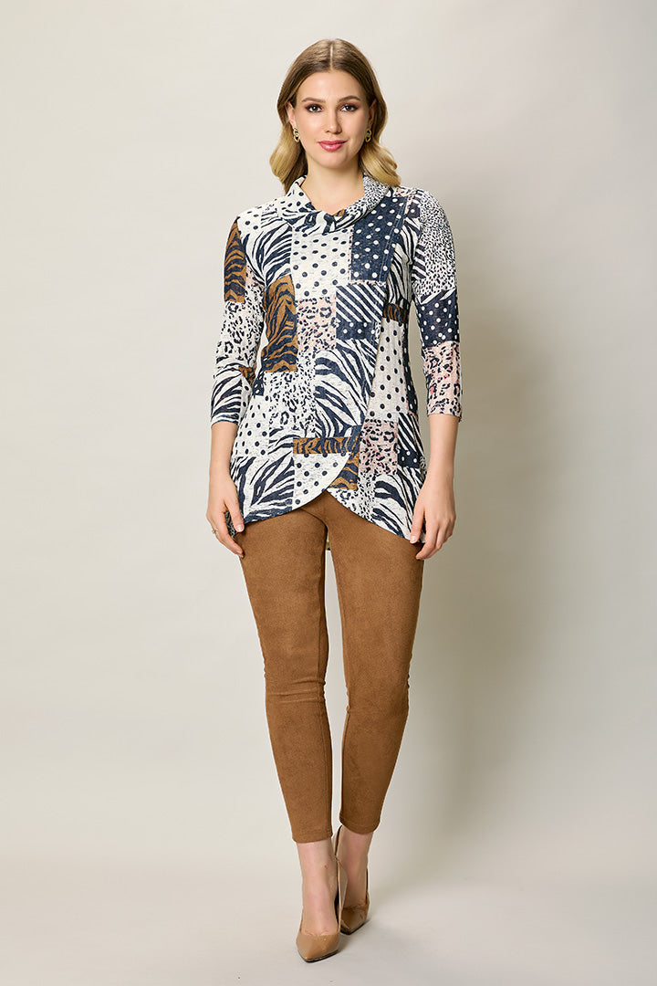 Blusa casual estampada corte irregular color azul