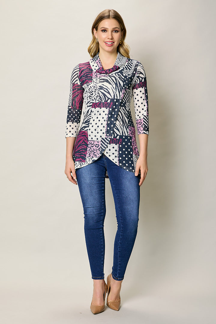 Blusa manga larga estampado multiforma color rosa