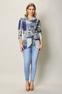 Blusa casual manga 3/4 corte irregular color azul