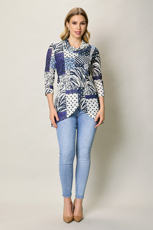 Blusa casual manga 3/4 corte irregular color azul