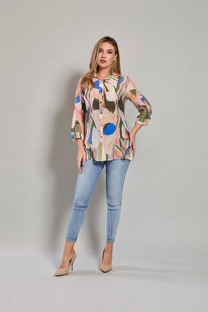 Camisa larga estampada manga 3/4 multicolor