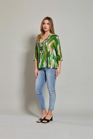 Blusa casual manga 3/4 color verde con botones