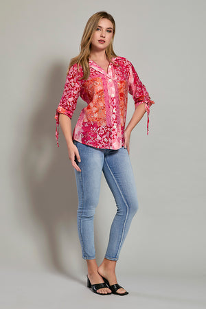 Camisa casual manga 3/4 con estampado color rojo