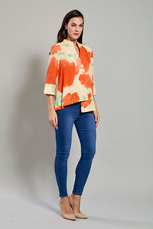 Blusa casual corte irregular color naranaja manga 3/4