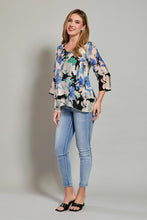 Cargar imagen en el visor de la galería, Blusa casual manga 3/4 con estampado color azul