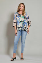 Cargar imagen en el visor de la galería, Blusa casual manga 3/4 con estampado color azul