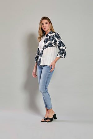 Camisa casual manga 3/4 con estampado color negro