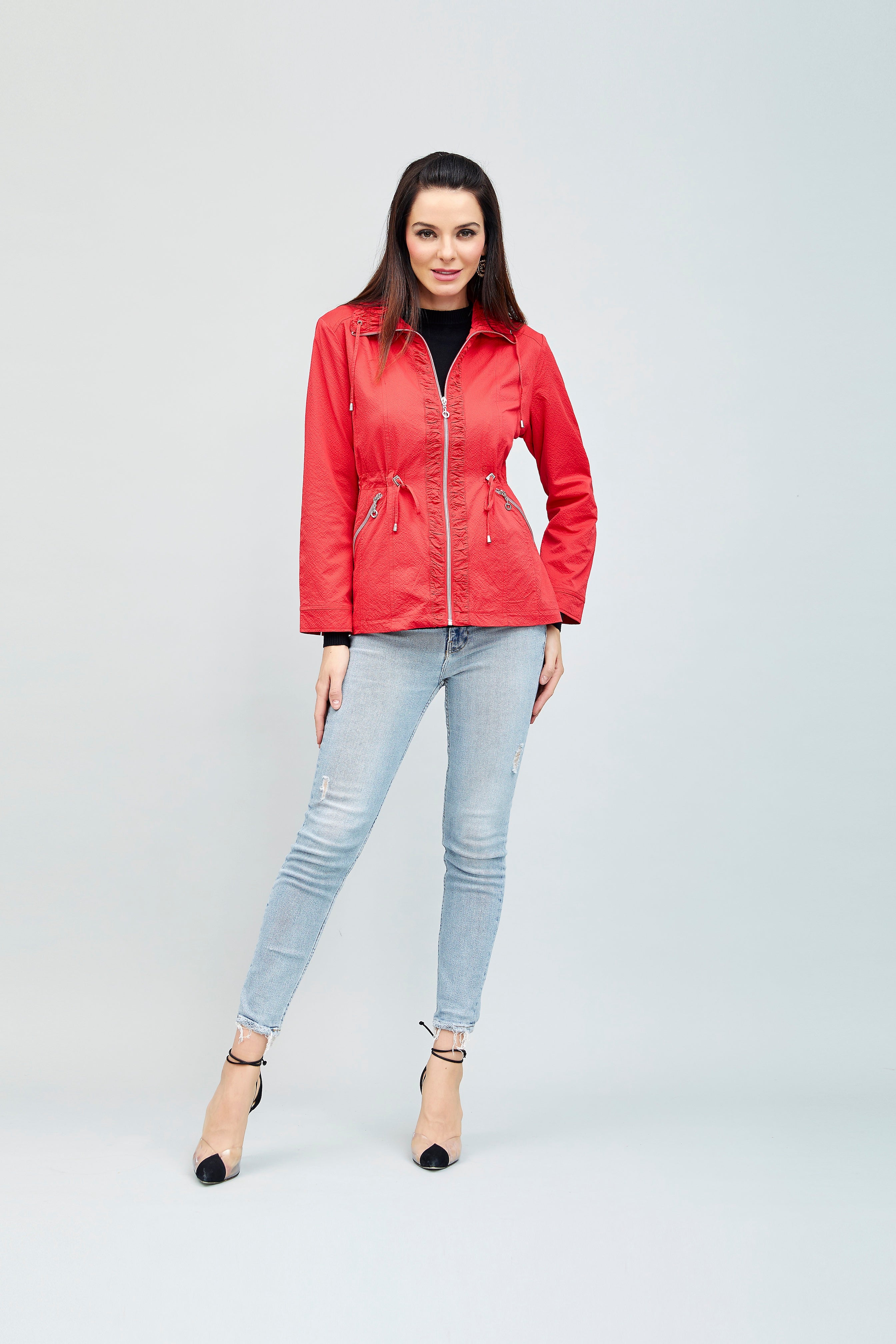 Chamarra casual ajustable impermeable color rojo