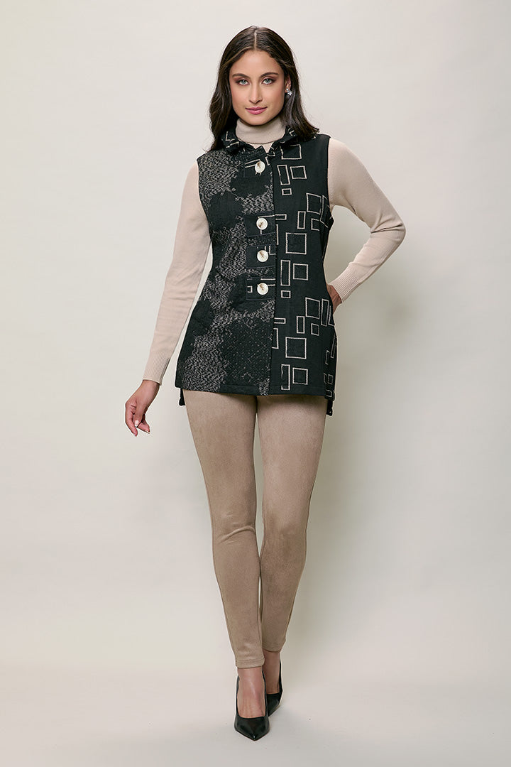 Chaleco casual de botones color negro con estampado