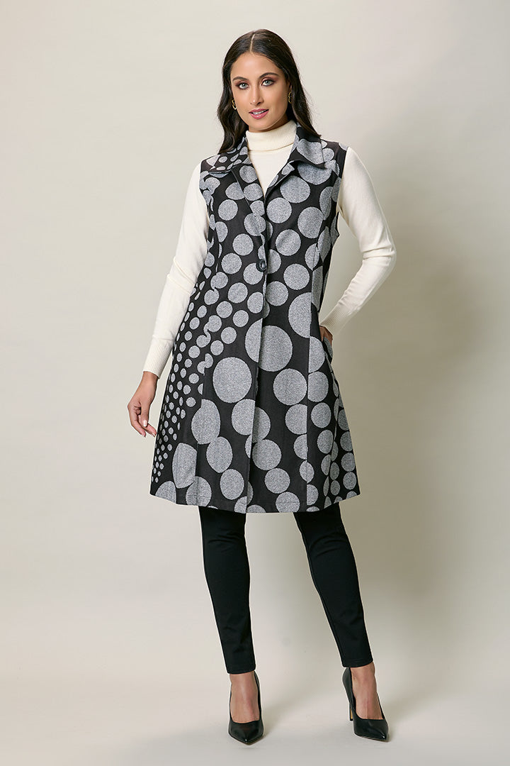 Chaleco largo casual color negro con estampado gris
