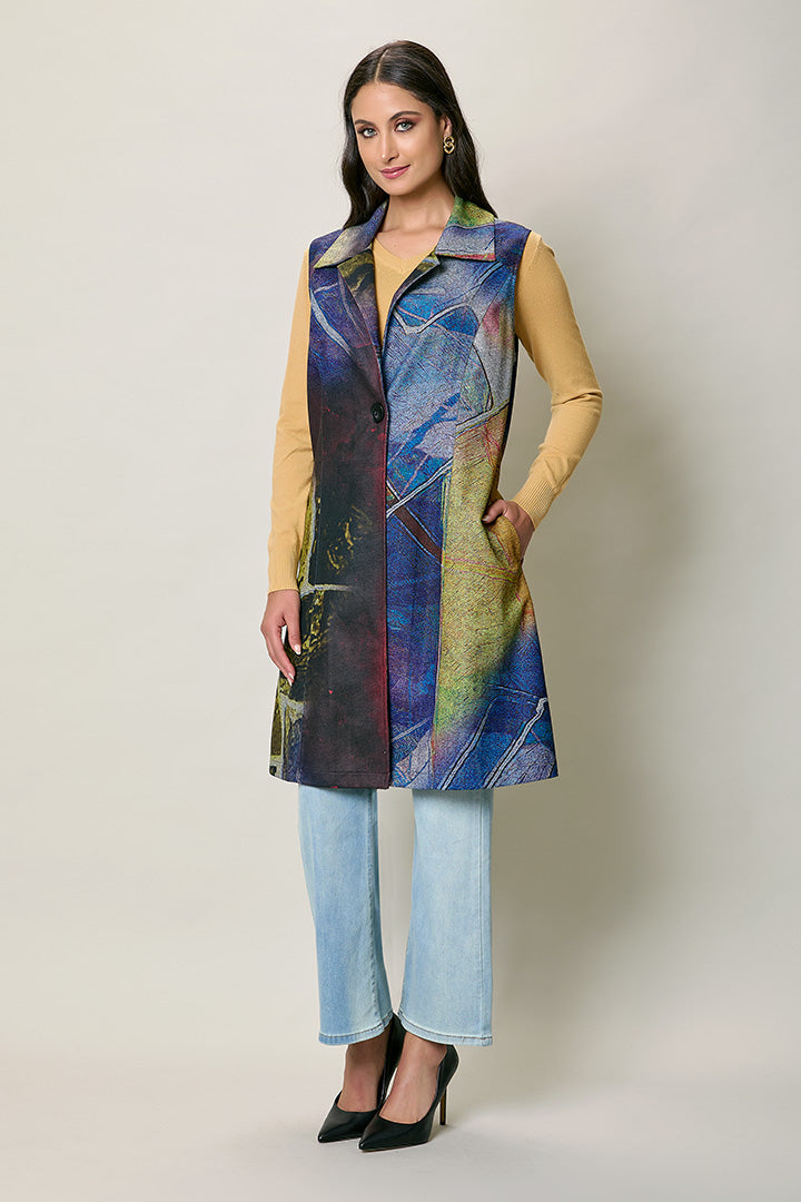 Chaleco largo casual multicolor con bolsillos