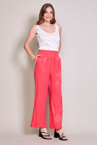 Pantalón amplio casual color coral con pretina alta