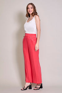 Pantalón amplio casual color coral con pretina alta