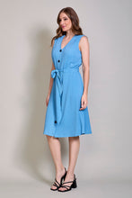 Cargar imagen en el visor de la galería, Vestido básico casual sisado color azul con pretina