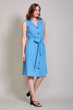 Cargar imagen en el visor de la galería, Vestido básico casual sisado color azul con pretina