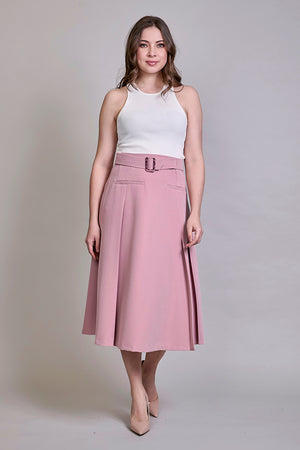 Falda larga formal color rosa palo con cinturón