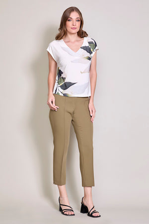 Blusa elegante cuello V manga corta con estampado