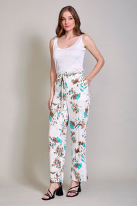 Pantalón blanco estampado con cinturón y bolsillos
