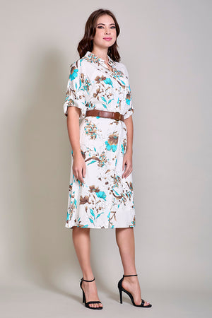 Vestido casual corte camisero con estampado y cinturón