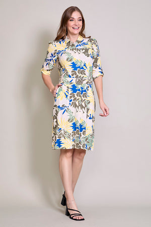 Vestido casual camisero con cinturón color amarillo