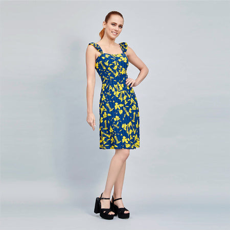 VESTIDO CORTO JUVENIL ESTAMPADO COLOR MARINO