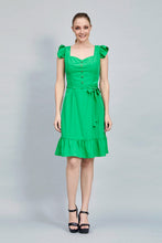 Cargar imagen en el visor de la galería, VESTIDO JUVENIL COLOR VERDE CON MANGA MARIPOSA