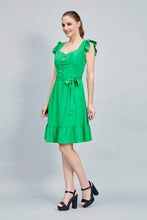 Cargar imagen en el visor de la galería, VESTIDO JUVENIL COLOR VERDE CON MANGA MARIPOSA