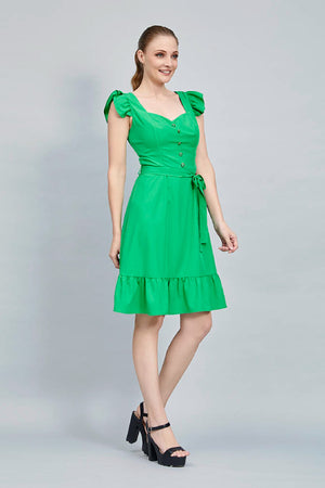 VESTIDO JUVENIL COLOR VERDE CON MANGA MARIPOSA