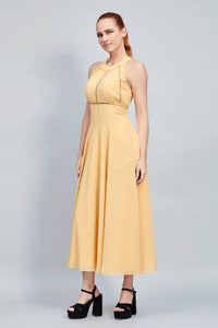 MAXI VESTIDO JUVENIL COLOR BEIGE TIPO HALTER