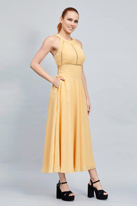 MAXI VESTIDO JUVENIL COLOR BEIGE TIPO HALTER