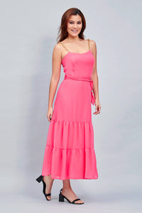 MAXI VESTIDO JUVENIL COLOR ROSA FALDA GYPSY