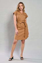 Cargar imagen en el visor de la galería, Vestido juvenil casual color café con cinturón y botones
