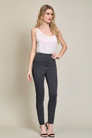 Leggings color gris con pretina alta y detalle en negro