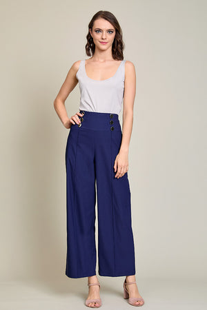 Pantalón básico elegante con pretina alta y bota amplia