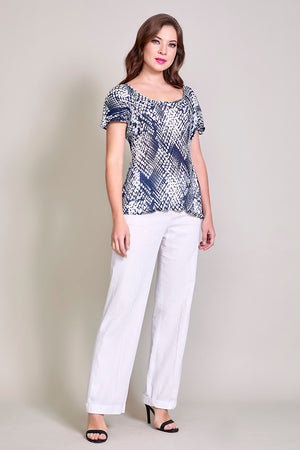 Blusa casual estampada manga corta color azul cuello redondo