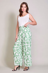 Pantalón de pretina alta color verde con estampado