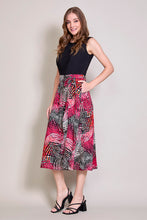 Cargar imagen en el visor de la galería, Vestido negro elegante con falda estampada y bolsillos