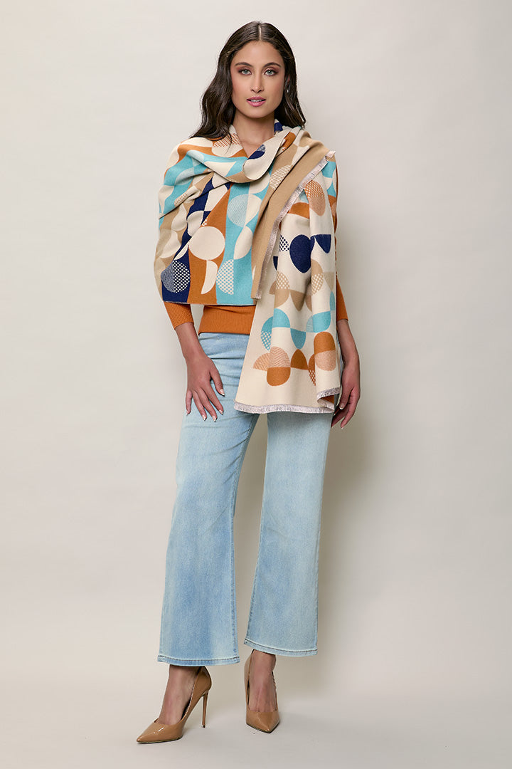 Bufanda elegante multicolor con estampado geométrico