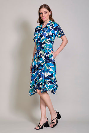 Vestido camisero color azul con botones manga corta