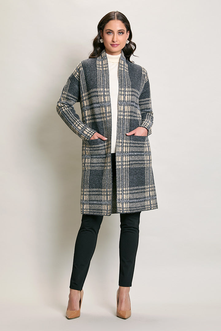 Suéter largo casual color azul con estampado y bolsillos