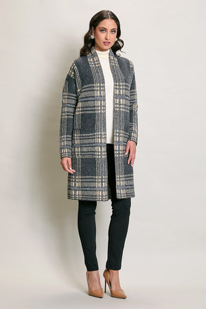 Suéter largo casual color azul con estampado y bolsillos