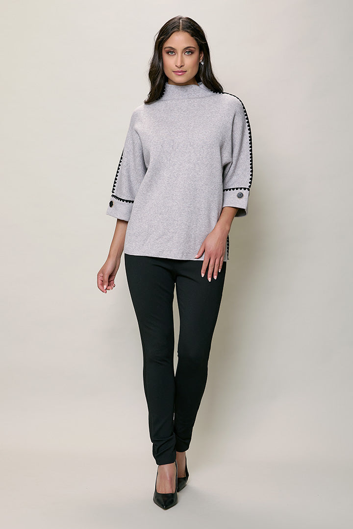 Suéter casual color gris cuello alto manga 3/4