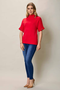 Suéter cuello alto manga corta color rojo