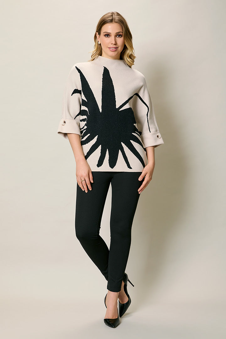 Suéter casual manga 3/4 color beige con estampado