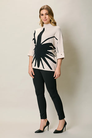 Suéter casual manga 3/4 color beige con estampado