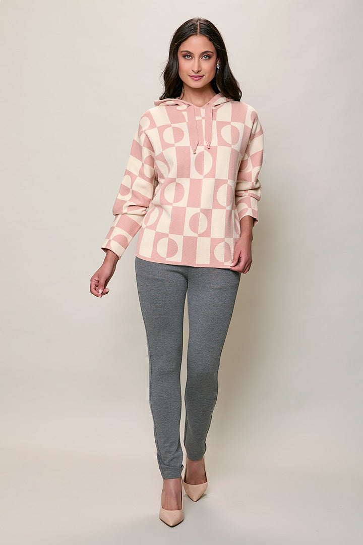 Suéter casual color rosa con estampado y cierre